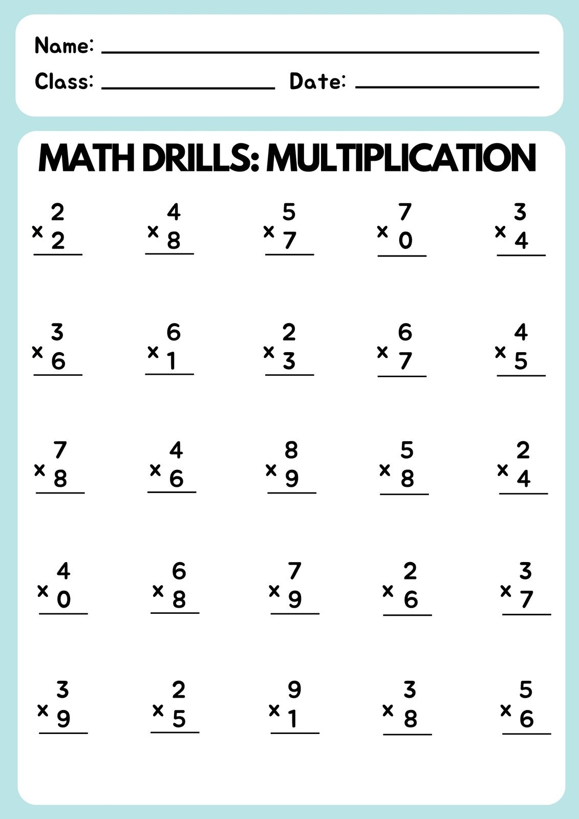 Free Multiplication Worksheet To Use And Print Canva Multiplication Worksheets K12 Math Worksheets