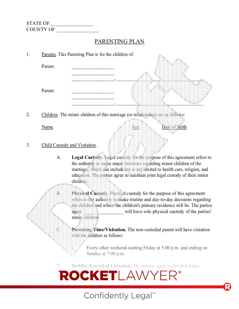 Free Parenting Plan Print Save Download Rocket Lawyer 49 FREE Parenting Plan Custody Agreement Templates
