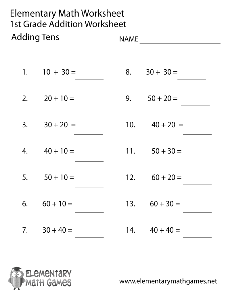 Free Printable Adding Tens Worksheet For First Grade Adding 10 To 2 Digit Numbers 20 Questions PDF Printable Addition Worksheets Cazoom Math