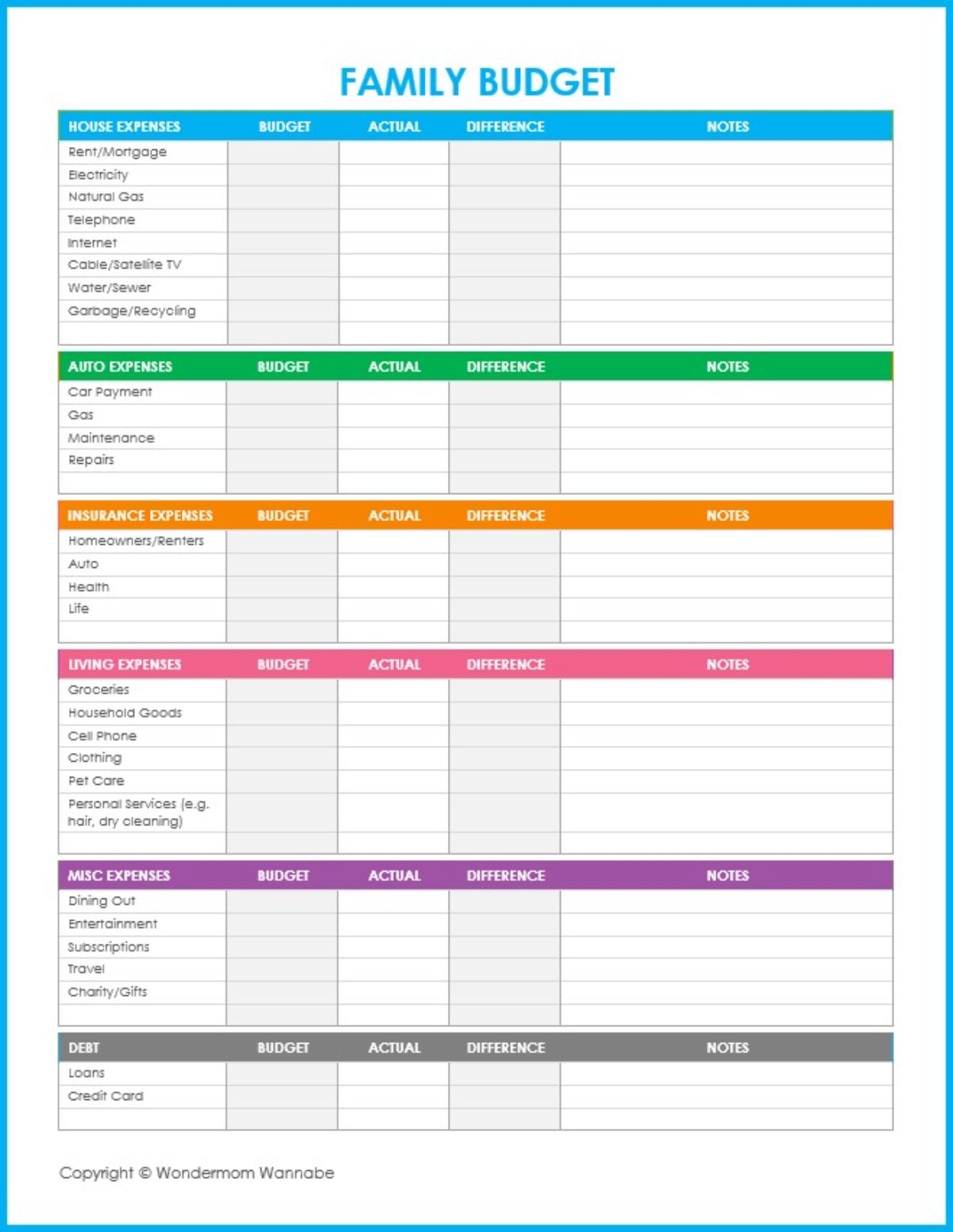 Free Printable Budget Worksheets For Family Finances FREE Budget Sheet Template Printable And Editable