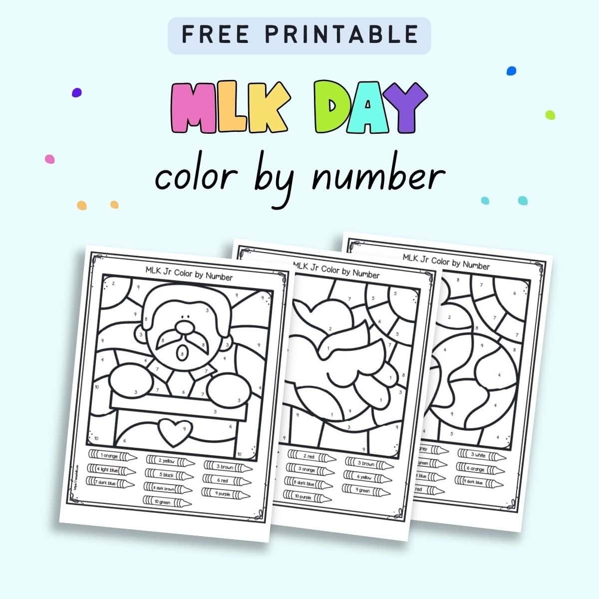 Free Printable Martin Luther King Jr Color By Number The Artisan Life Martin Luther King Jr FREE Printable Word Search Worksheet