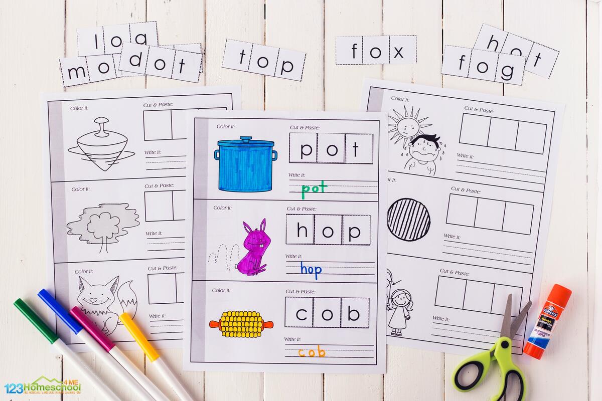 FREE Printable Short O CVC Words Cut And Paste Worksheets FREE Printable Short O CVC Words Cut And Paste Worksheets