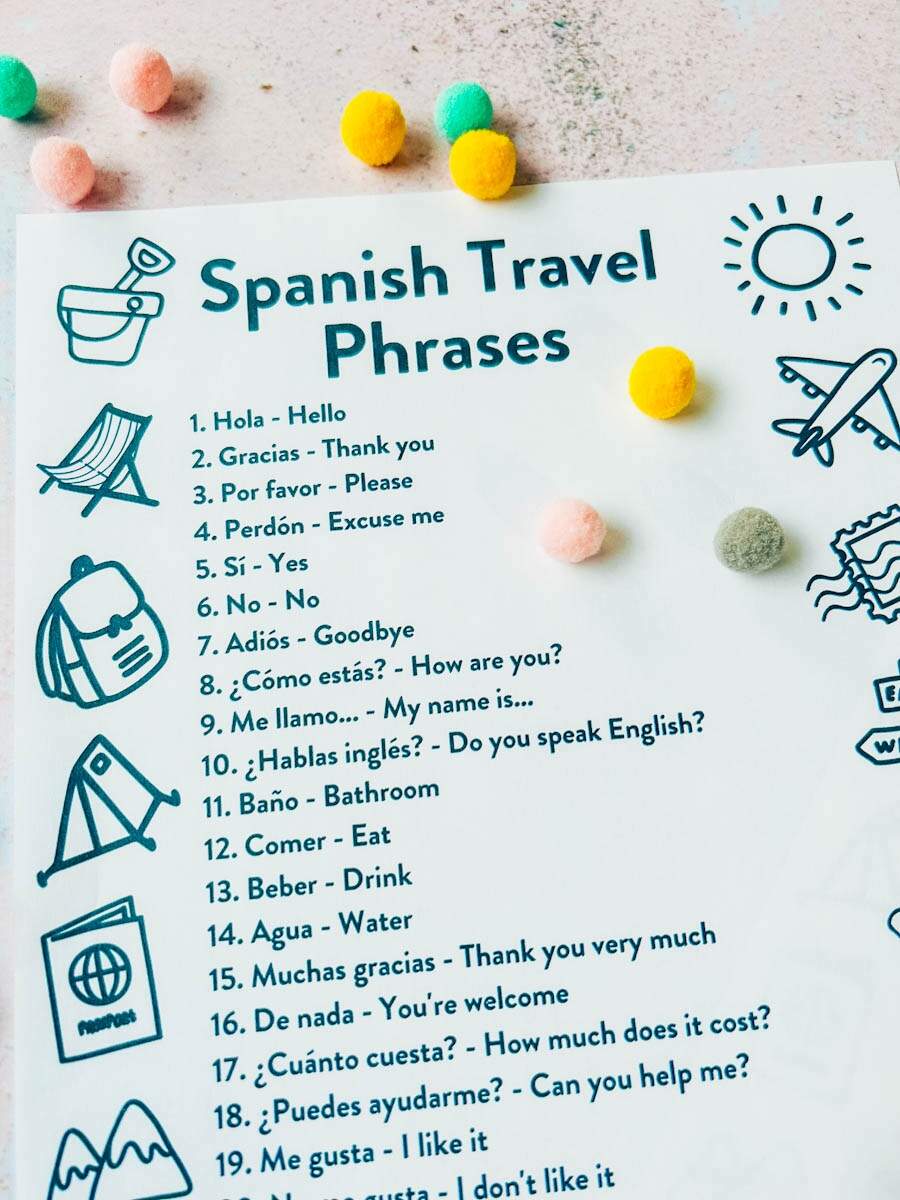 Free Printable Spanish Travel Phrases For Kids Mini Travellers Family Travel Family Holiday Tips