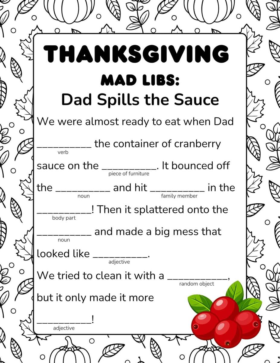 Free Printable Thanksgiving Mad Libs For Kids Free Printable Thanksgiving Mad Libs For Kids