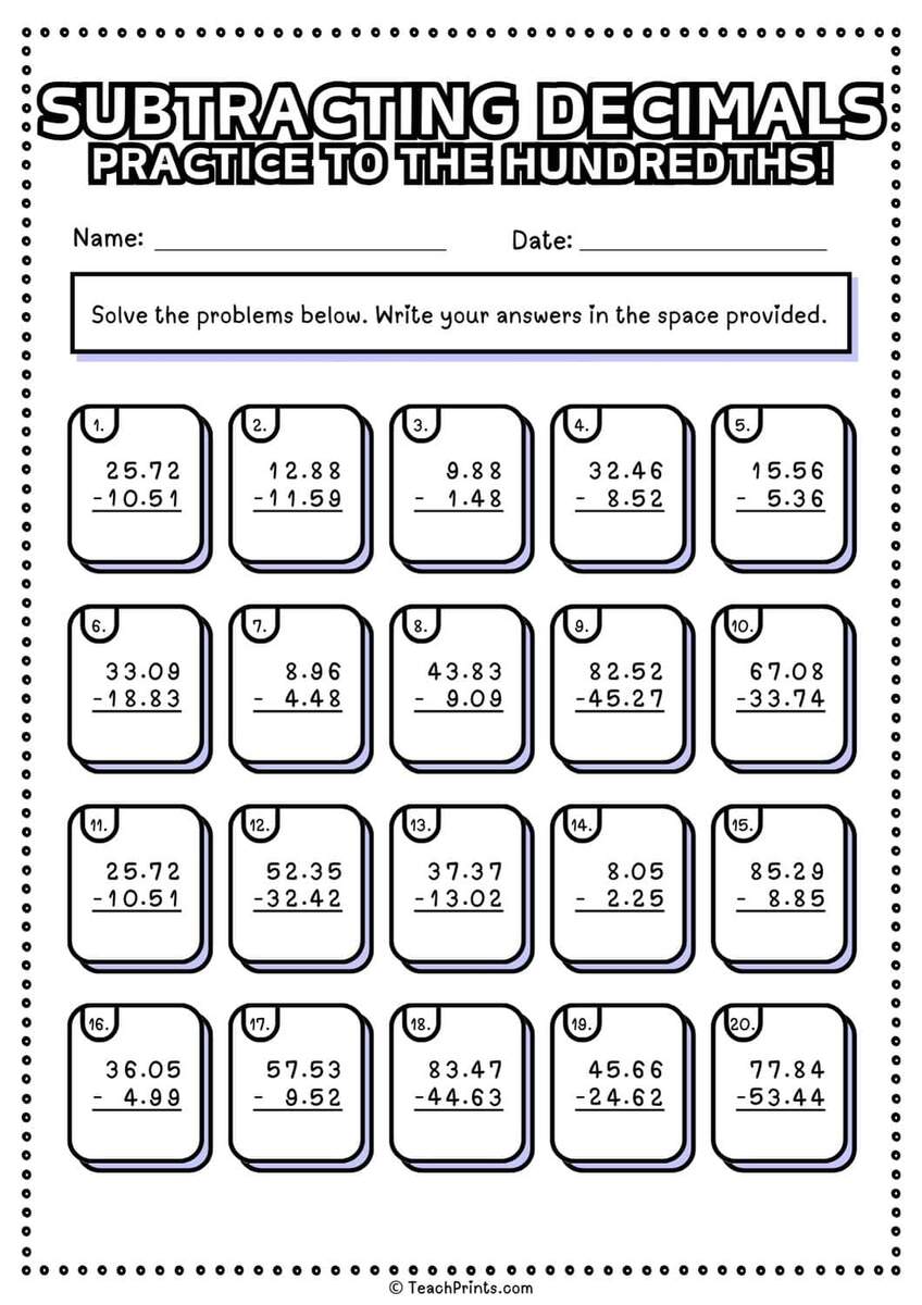 Free Subtracting Decimals Worksheets Teach Prints Free Subtracting Decimals Worksheets Teach Prints