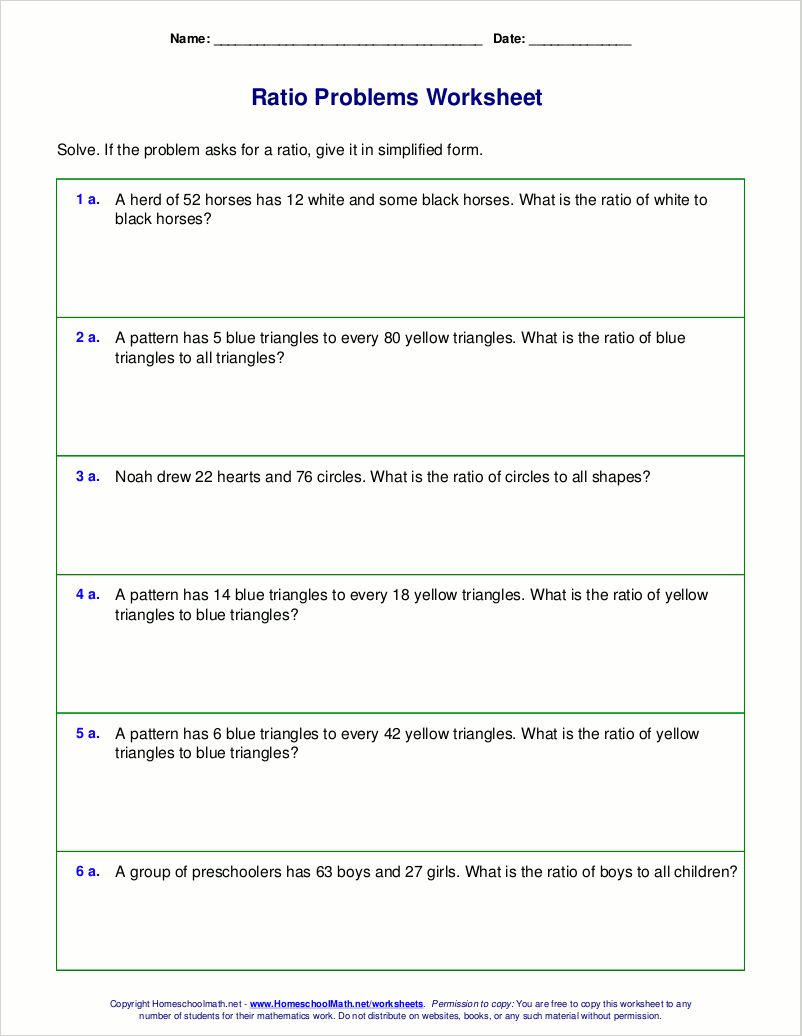 Free Worksheets For Ratio Word Problems Ratio Part To Part Worksheet