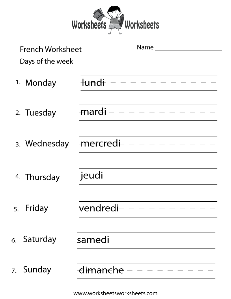 French Days Of The Week Worksheet Worksheets Worksheets French Days Of The Week Worksheet Worksheets Worksheets