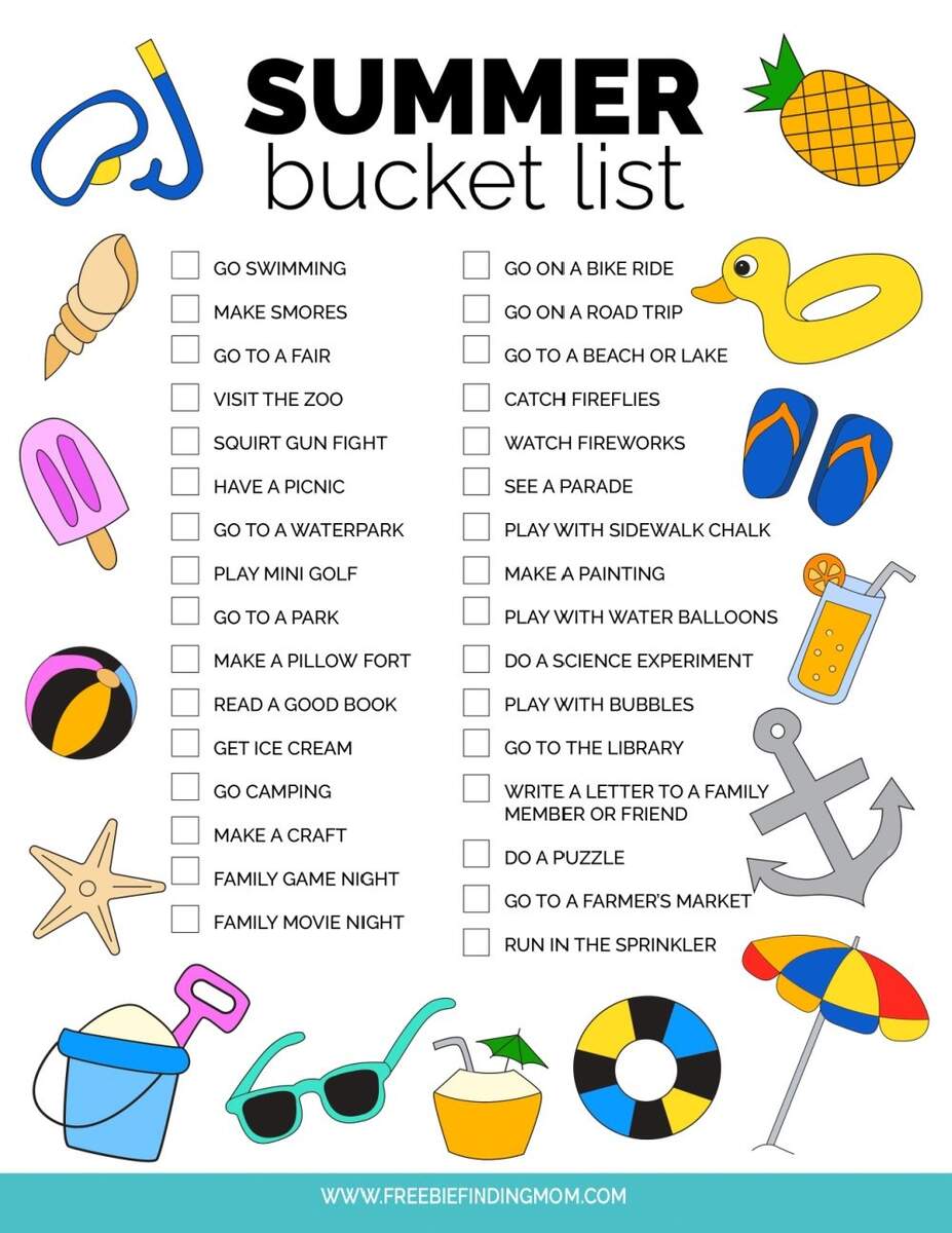 Fun Summer Bucket List Ideas For Kids And Template Printable Fun Summer Bucket List Ideas For Kids And Template Printable