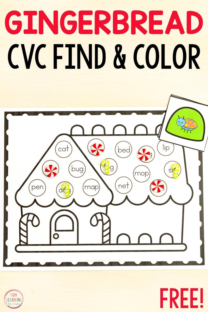 Gingerbread CVC Word Find And Color Sheets Gingerbread CVC Word Find And Color Sheets