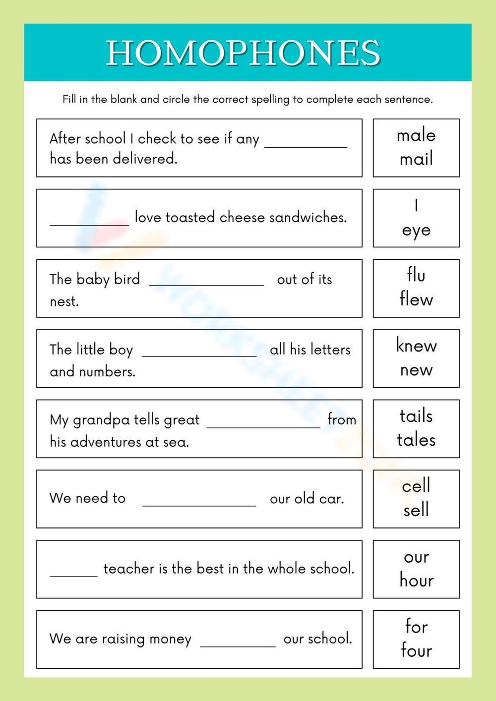 Grade 2 Homophones Worksheet Worksheets Library