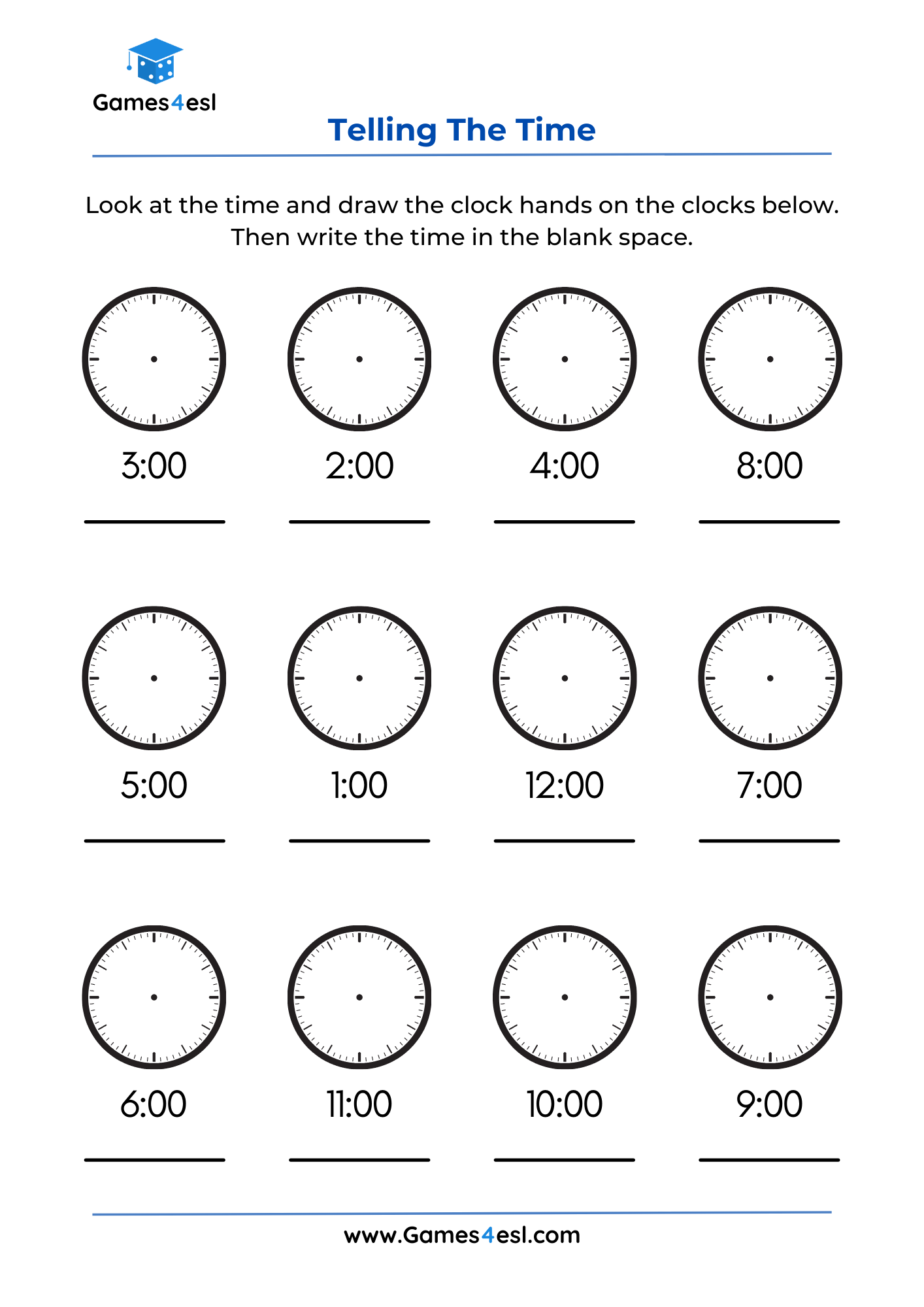 Grade 2 Telling The Time Worksheets Games4esl Grade 2 Telling The Time Worksheets Games4esl