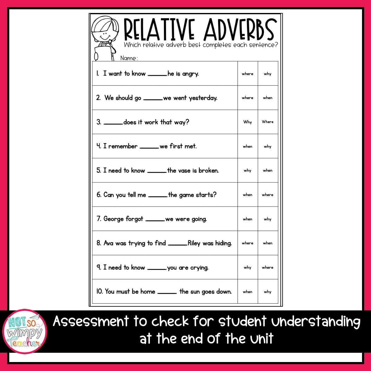 Grammar Fourth Grade Activities Relative Adverbs Not So Wimpy Teacher Adverb Worksheet Academy Worksheets Worksheets Library