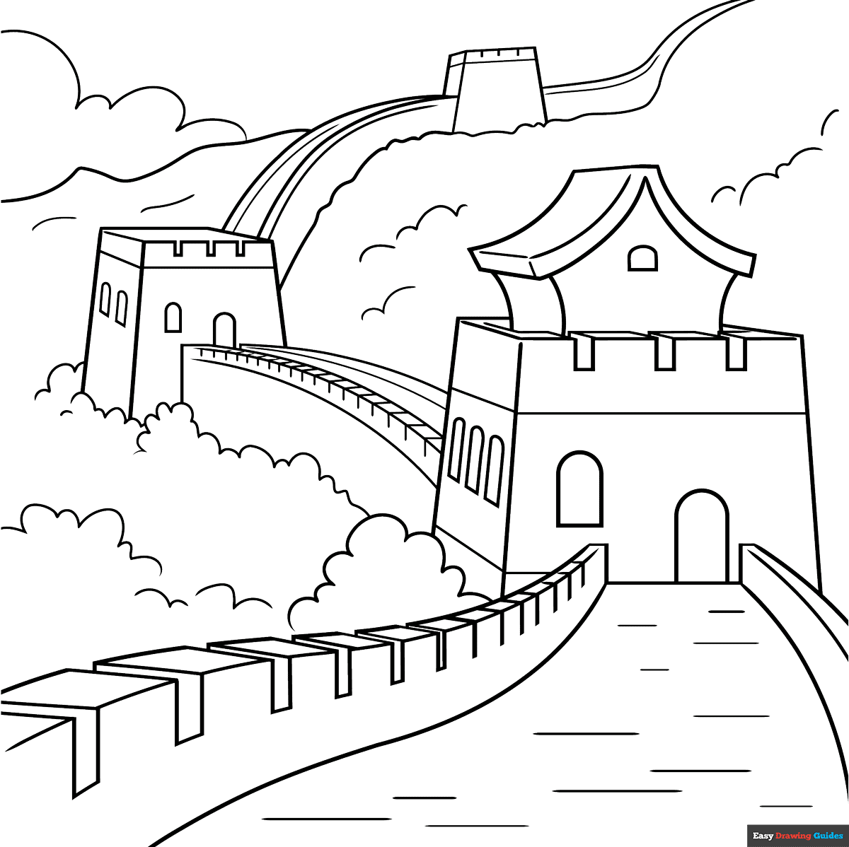 Great Wall Of China Coloring Page Easy Drawing Guides Great Wall Of China Worksheet Fun Facts For Kids