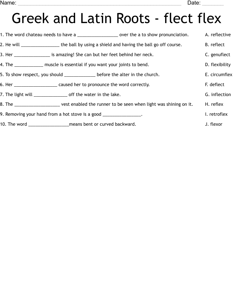Greek And Latin Roots Flect Flex Worksheet WordMint Greek And Latin Roots Flect Flex Worksheet WordMint