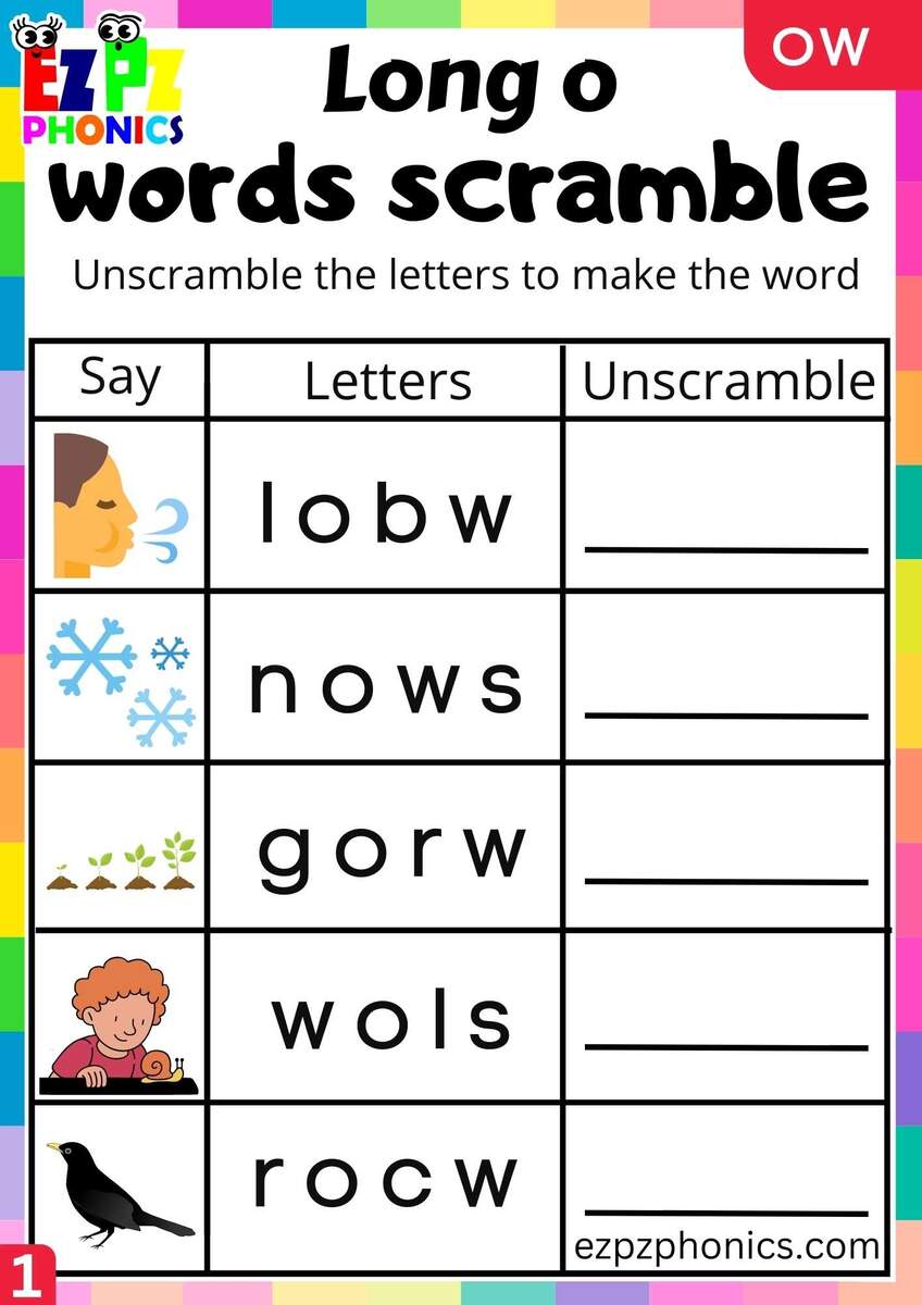 Group1 OW Words Words Scramble Long O Phonics Worksheet Ezpzphonics Group1 OW Words Words Scramble Long O Phonics Worksheet Ezpzphonics