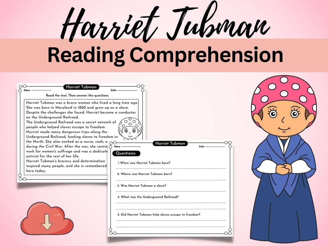 Harriet Tubman Reading Comprehension K 2 Printable Worksheets PDF Etsy