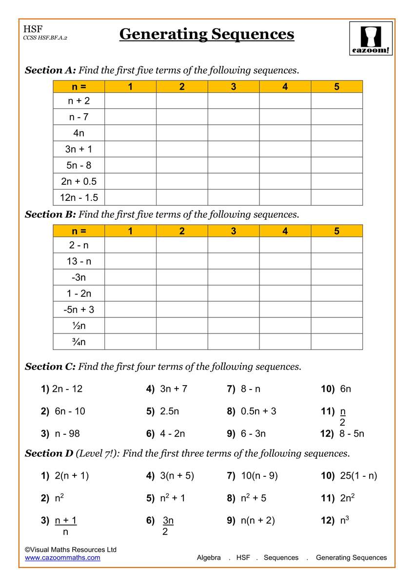 Free Printable 9th Grade Math Review Worksheet