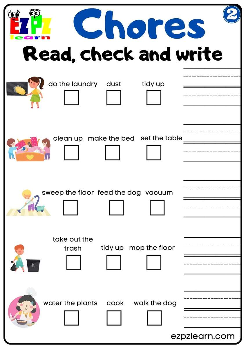 Household Chores Vocabulary Read Check And Write Worksheet For Children And ESL Students Download Free Group 2 Ezpzlearn Playground Vocabulary 2 Read And Choose Worksheet For Kindergarten And ESL Students Free Download Ezpzlearn