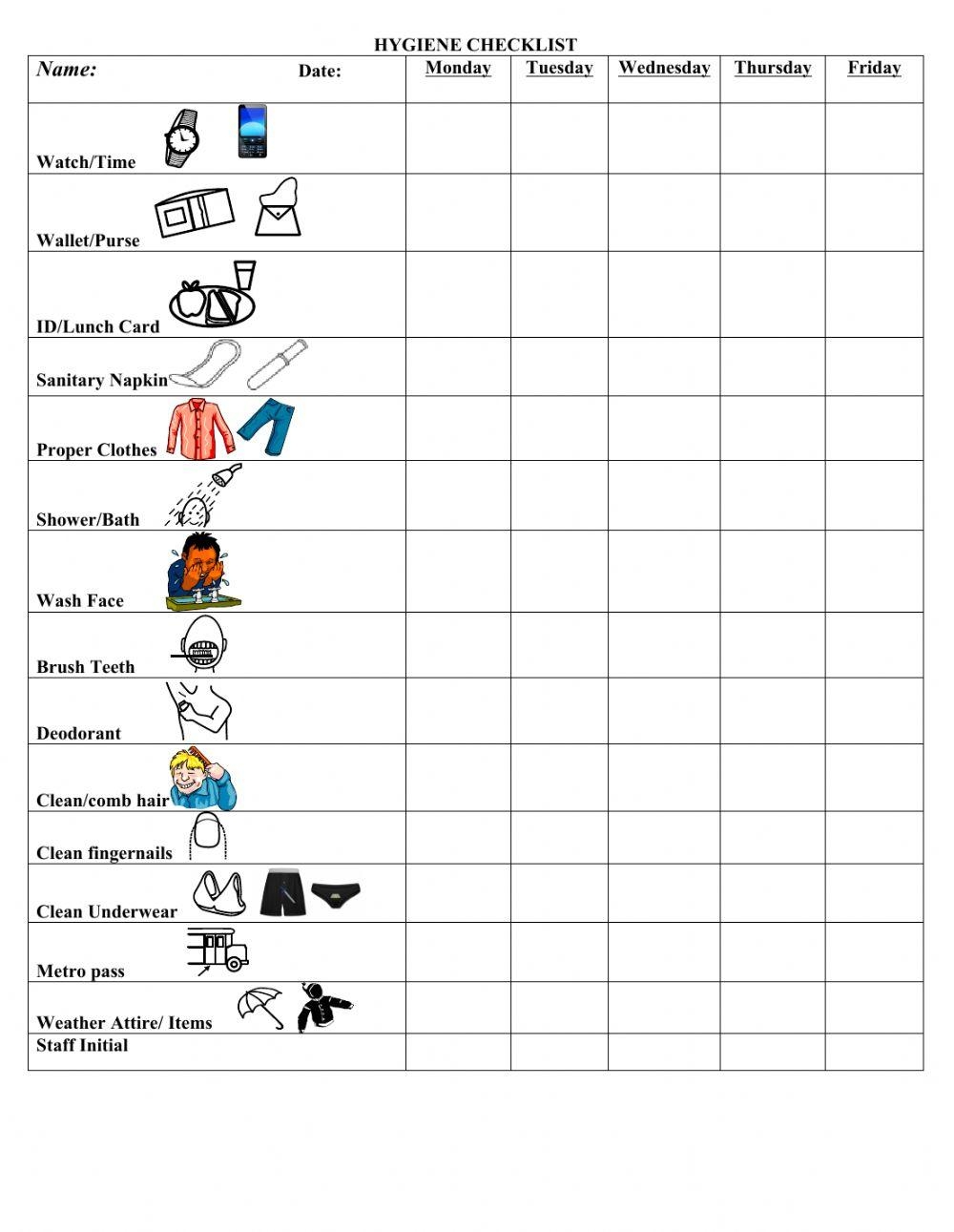 Personal Hygiene Worksheet WordMint