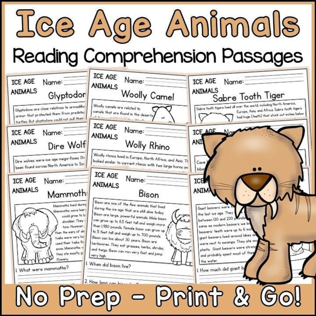 Ice Age Animals Reading Comprehension Passages And Questions Science Printable Worksheets Etsy Free Ice Age Worksheet Download Free Ice Age Worksheet Png Images Free Worksheets On Clipart Library