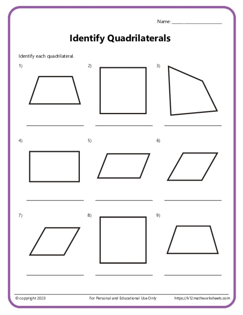 Identify And Draw Quadrilaterals K12 Math Worksheets Identify And Draw Quadrilaterals K12 Math Worksheets