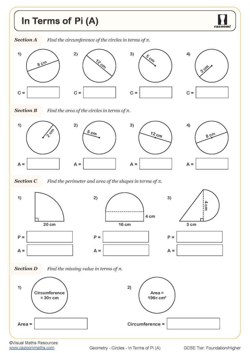 In Terms Of Pi A Worksheet PDF Printable Worksheets In Terms Of Pi A Worksheet PDF Printable Worksheets