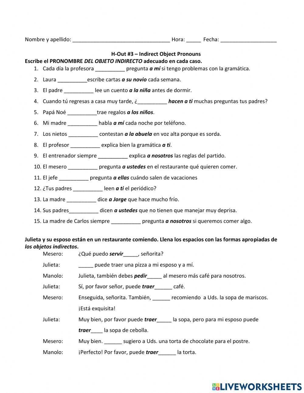 Indirect Object Pronoun Ej 3 Worksheet Worksheets Library Indirect Object Pronoun Ej 3 Worksheet Worksheets Library