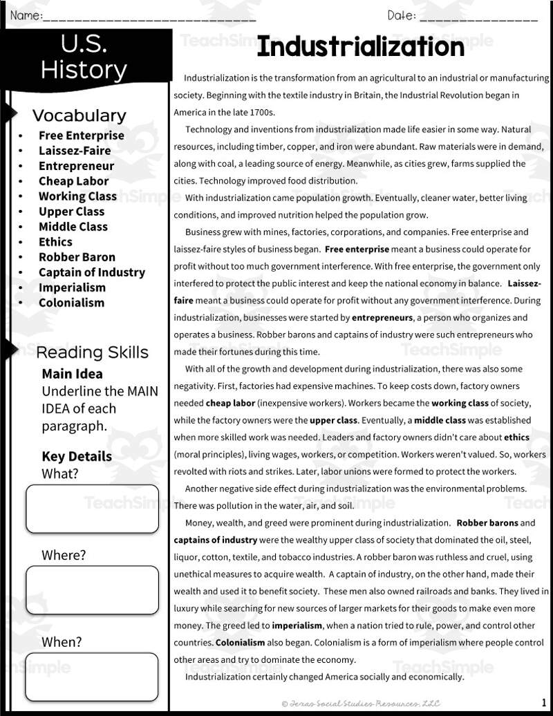 Industrialization Reading Packet By Teach Simple Industrialization Reading Packet By Teach Simple