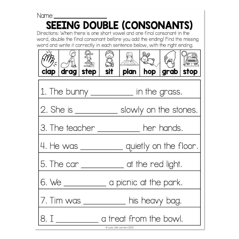 Inflectional Endings Double Final Consonant Seeing Double Worksheets Library