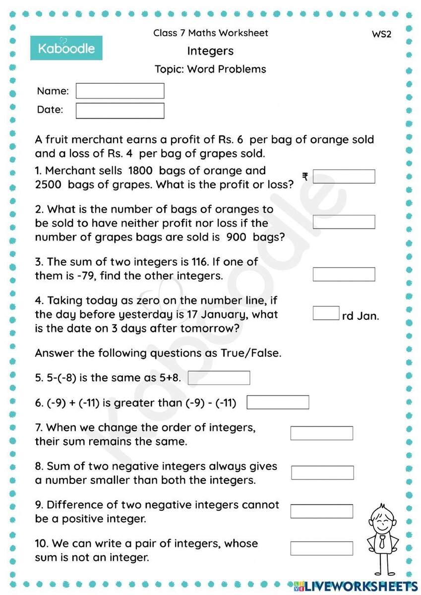 7 Free Negative Numbers On A Number Line Worksheets