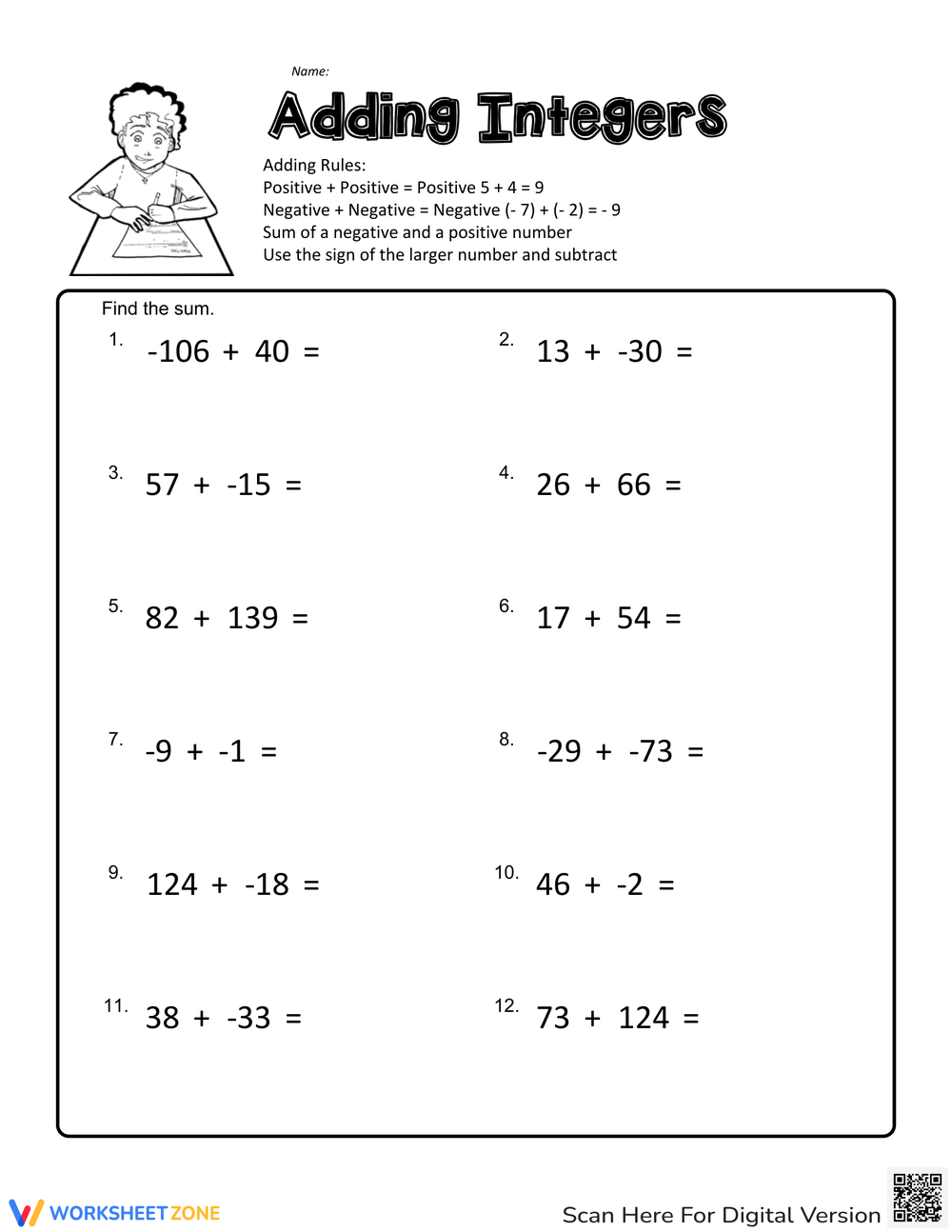 Integers Worksheets Printable Integers Worksheets Printable