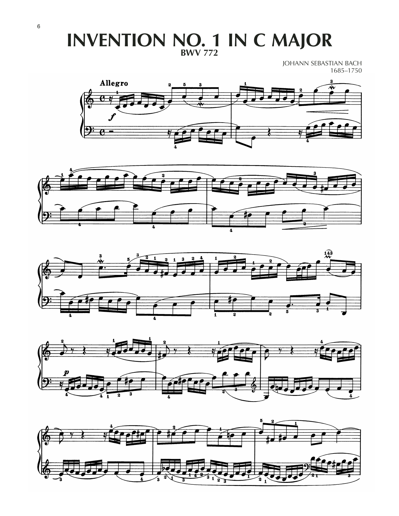 Invention No 1 In C Major BWV 772 By Johann Sebastian Bach Sheet Music For Piano Solo At Sheet Music Direct