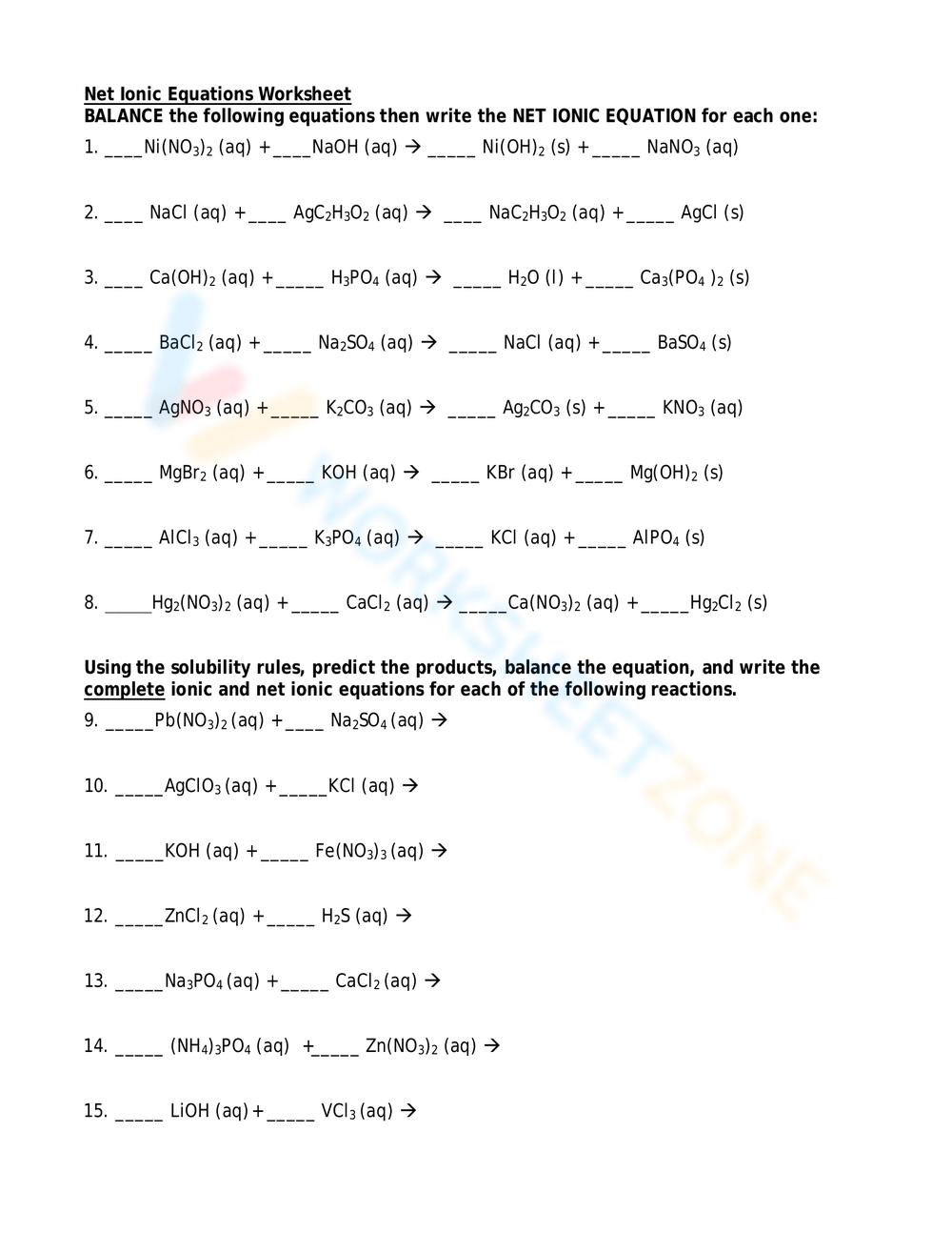 Ionic Equations Worksheet Worksheets Library