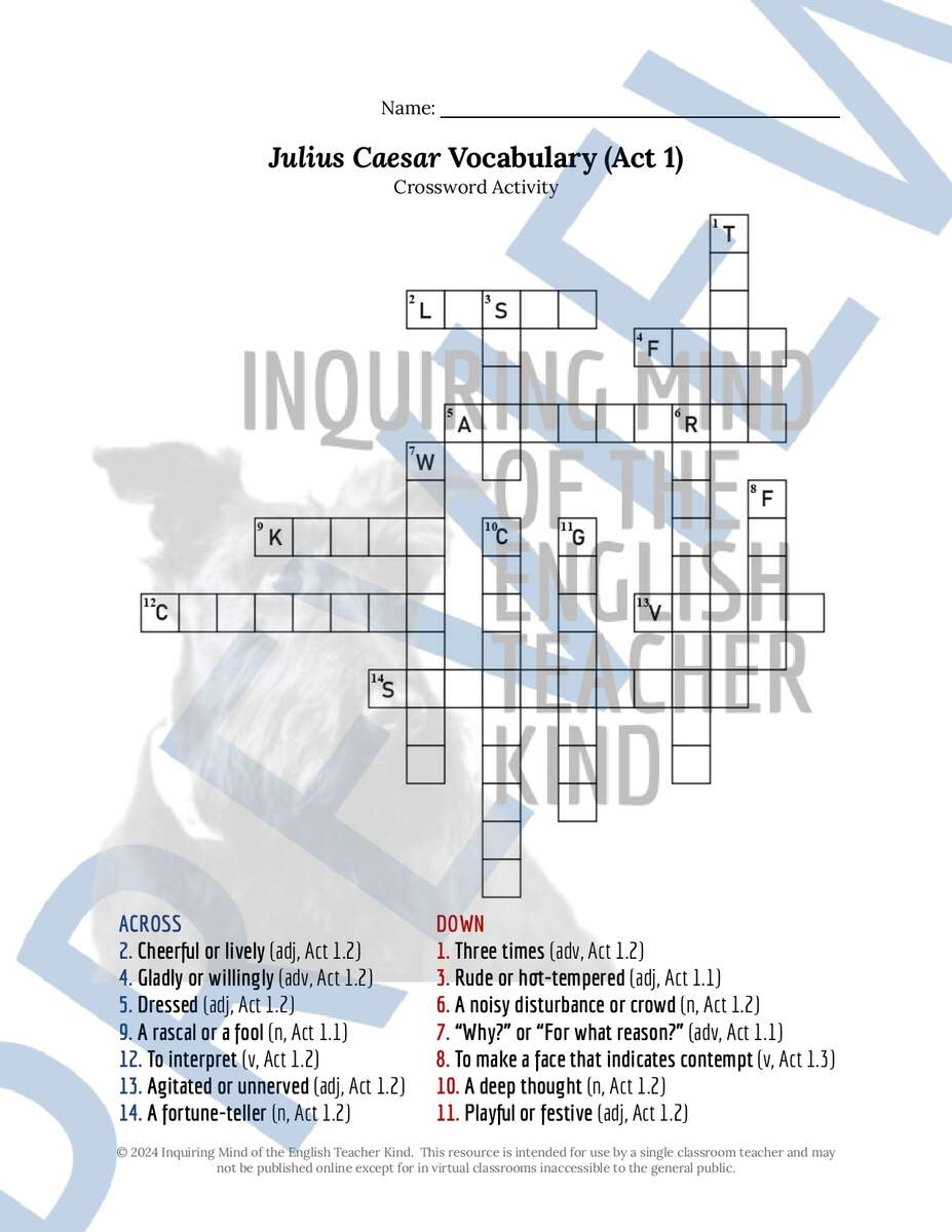 Julius Caesar Act 1 Quiz Close Reading Worksheets And Vocabulary Games Bundle Classful
