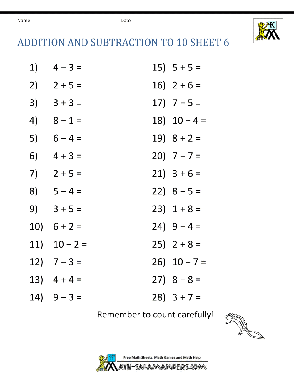 Kindergarten Math Worksheets Addition And Subtraction Practice Made By Teachers