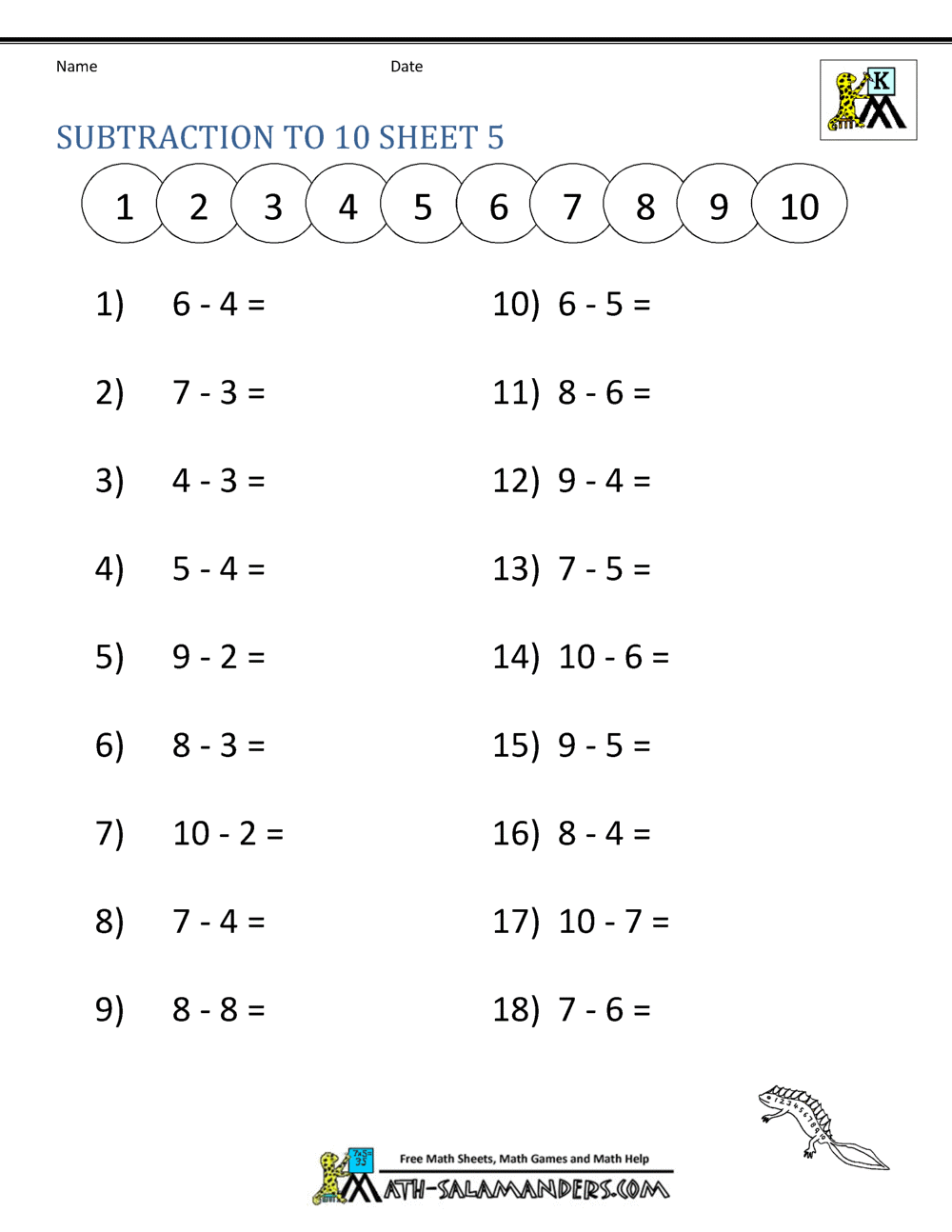 Kindergarten Addition And Subtraction Worksheets