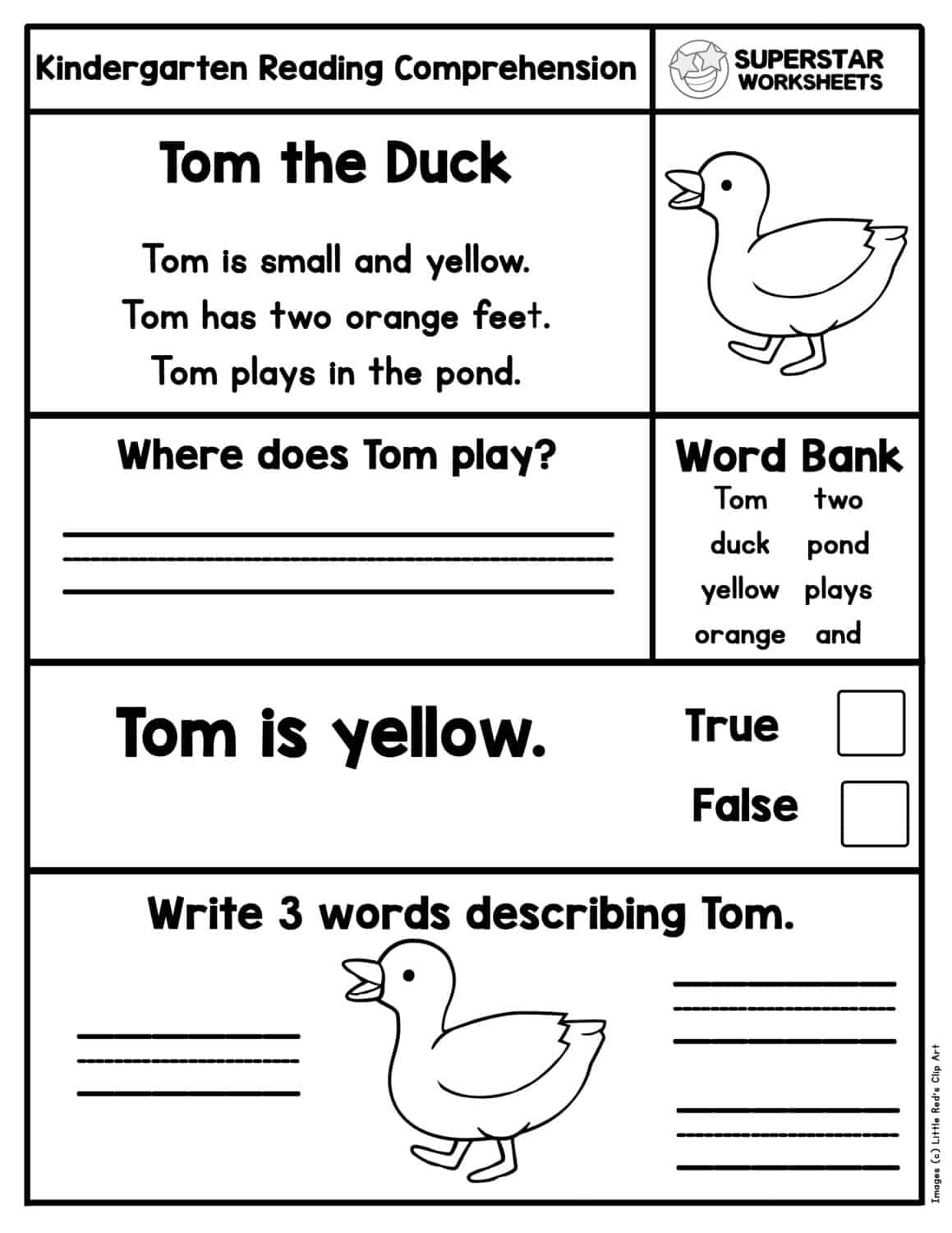 Free Kindergarten Reading Comprehension Worksheet Level A