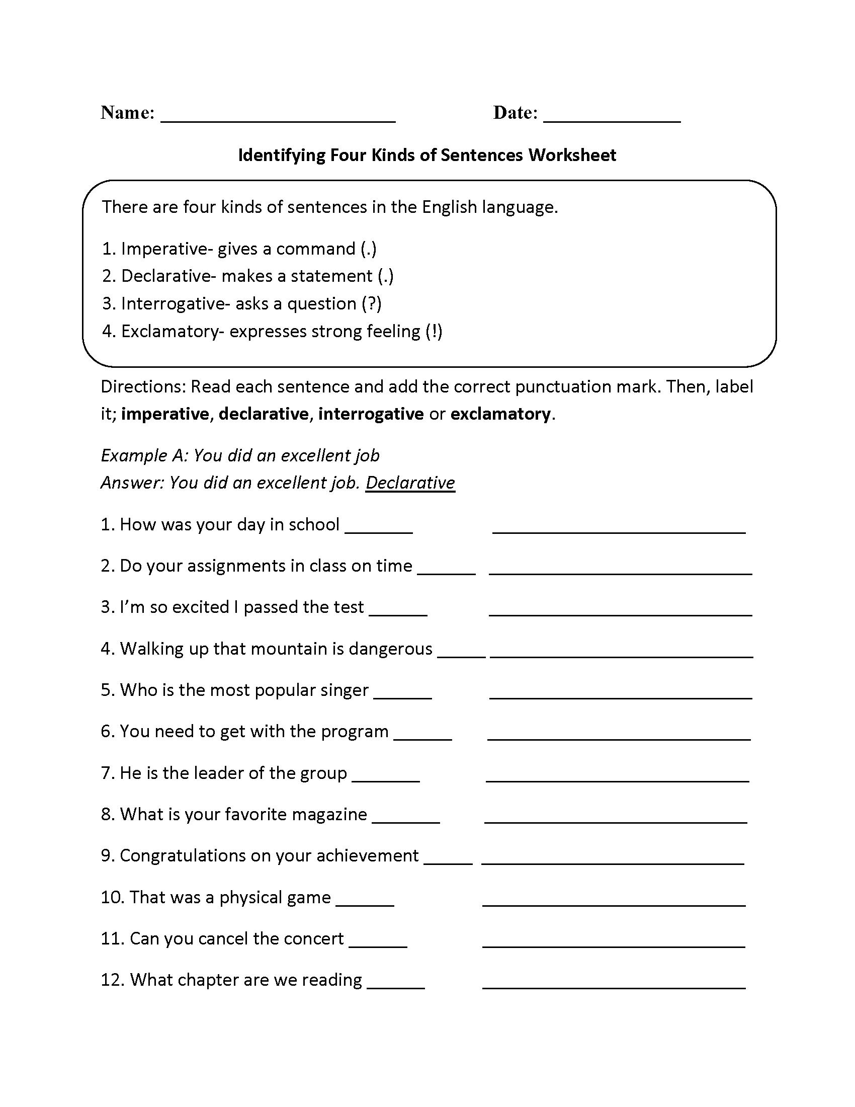 Kinds Of Sentences Worksheets Practicing Four Kinds Of Sentences Worksheet 18 4 Types Of Sentences Worksheets Free PDF At Worksheeto