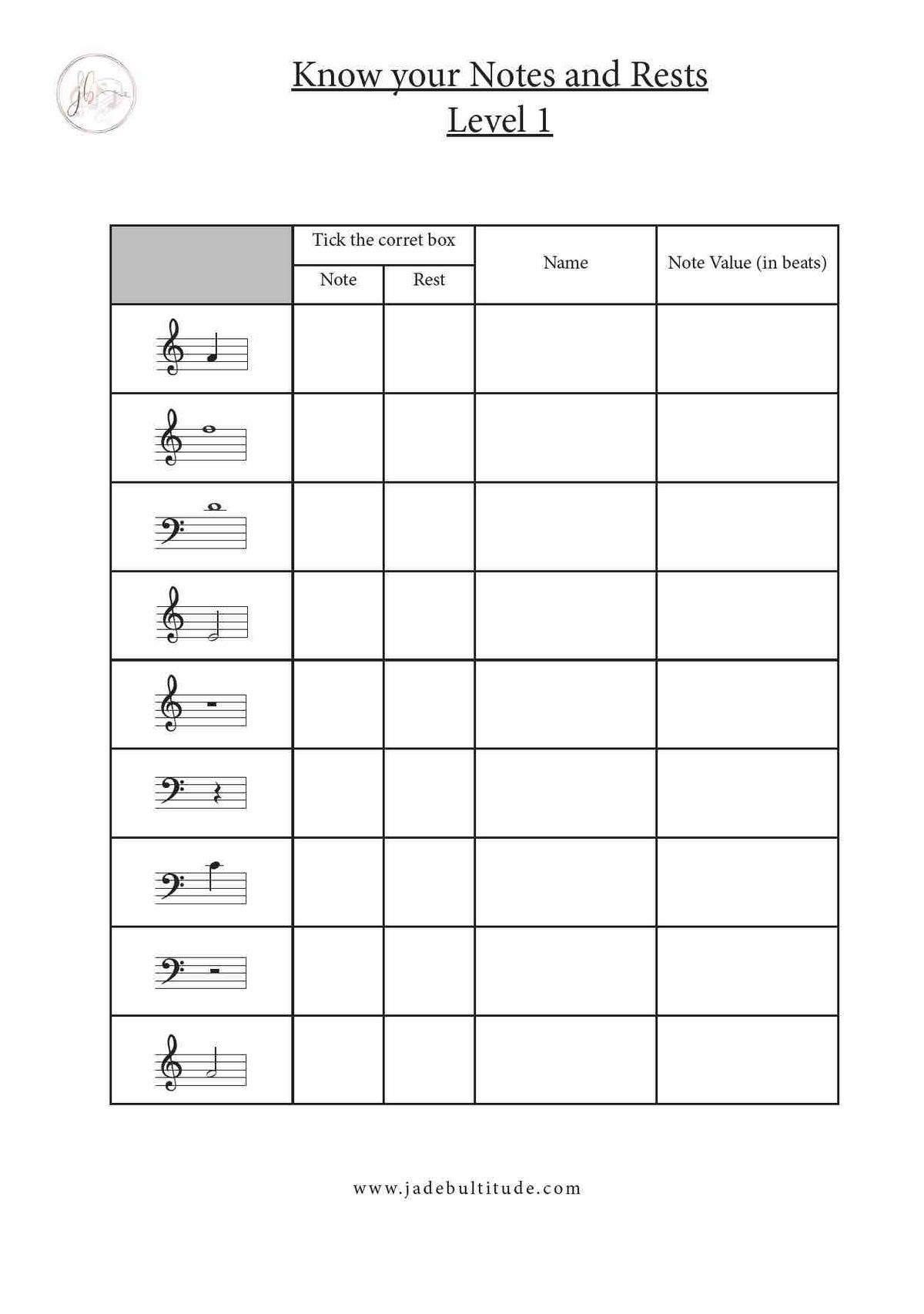 Know Your Notes And Rests Worksheets Jade Bultitude 11 Music Theory Worksheets Note Value Free PDF At Worksheeto