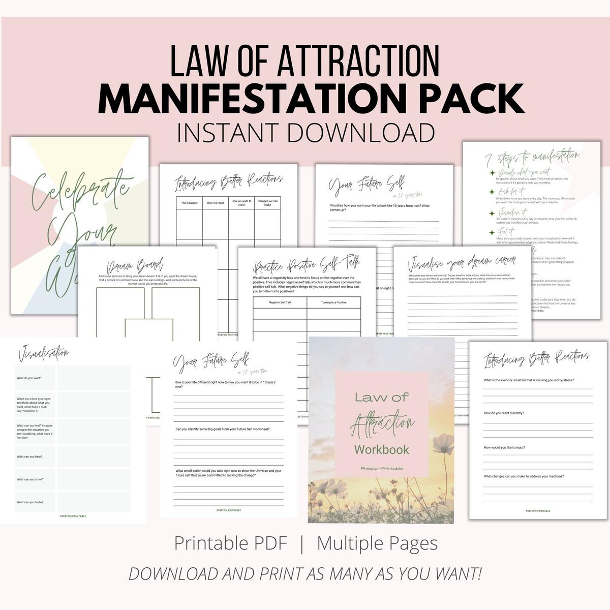 Manifestation Worksheet Printable Law Of Attraction Journal Planner Insert Affirmation Guide A4 A5 Letter Etsy