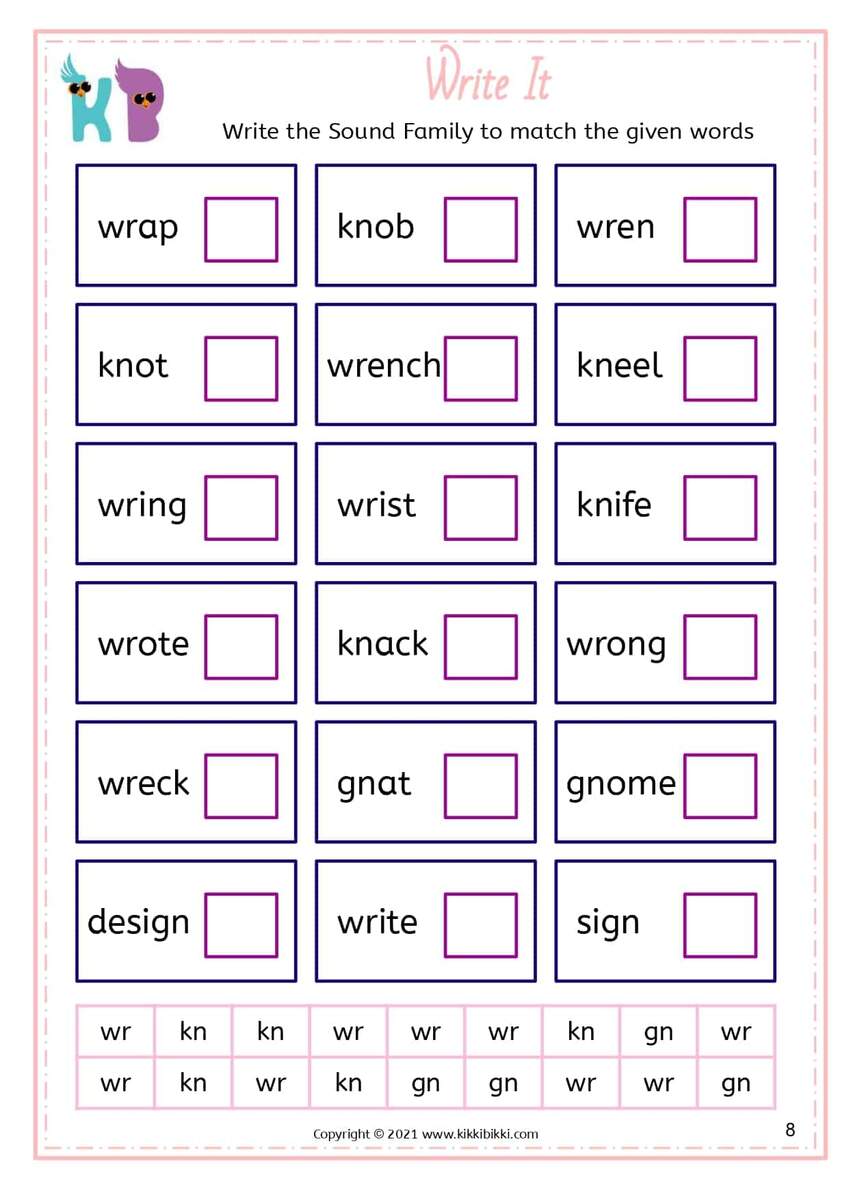Learn To Spell Wr Kn Gn Words Free Phonics Worksheets Learn To Spell Wr Kn Gn Words Free Phonics Worksheets