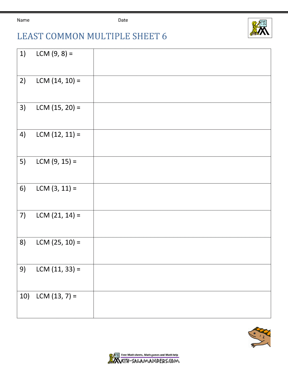 Least Common Multiple Worksheets Page Least Common Multiple Worksheets Page
