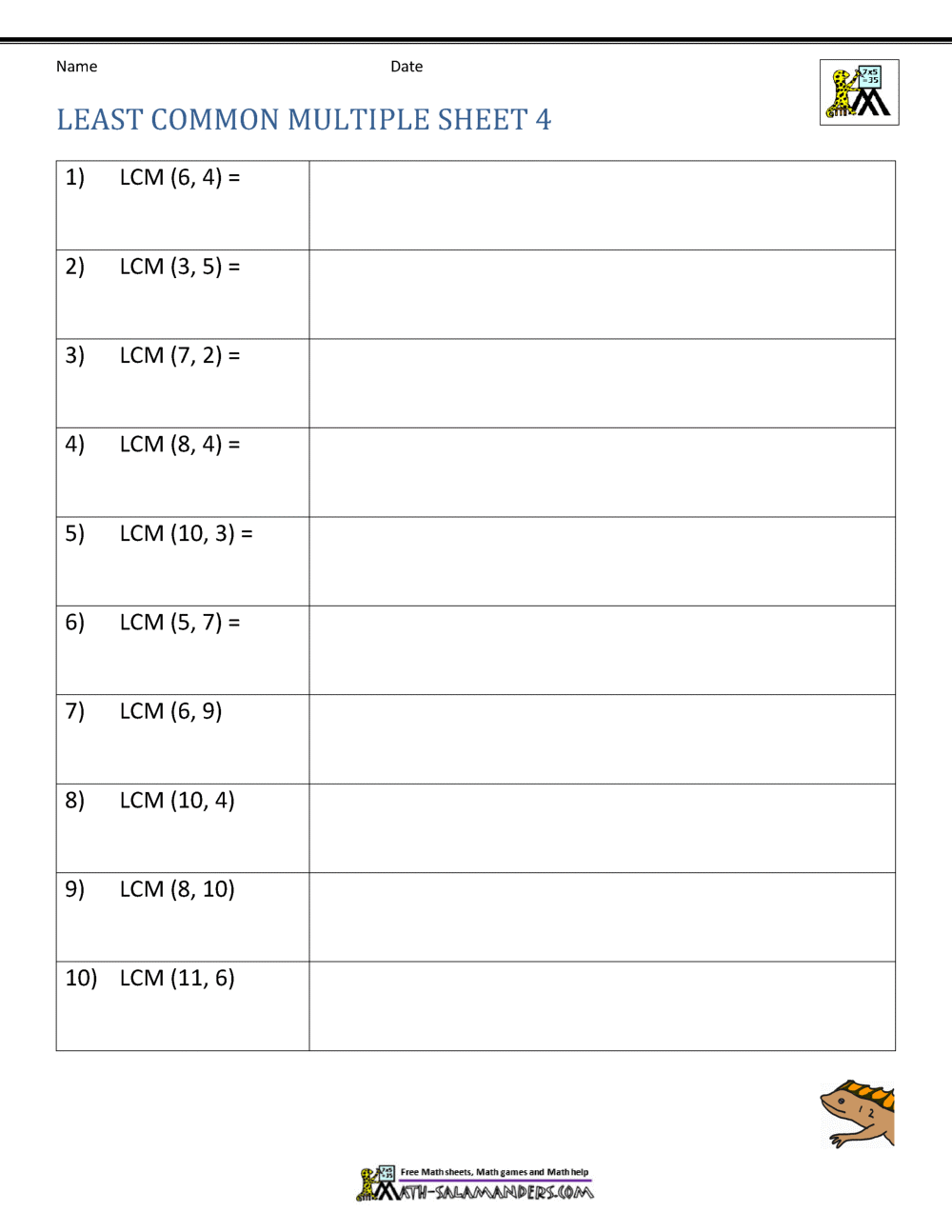 Least Common Multiple Worksheets Page Least Common Multiple Worksheets Page