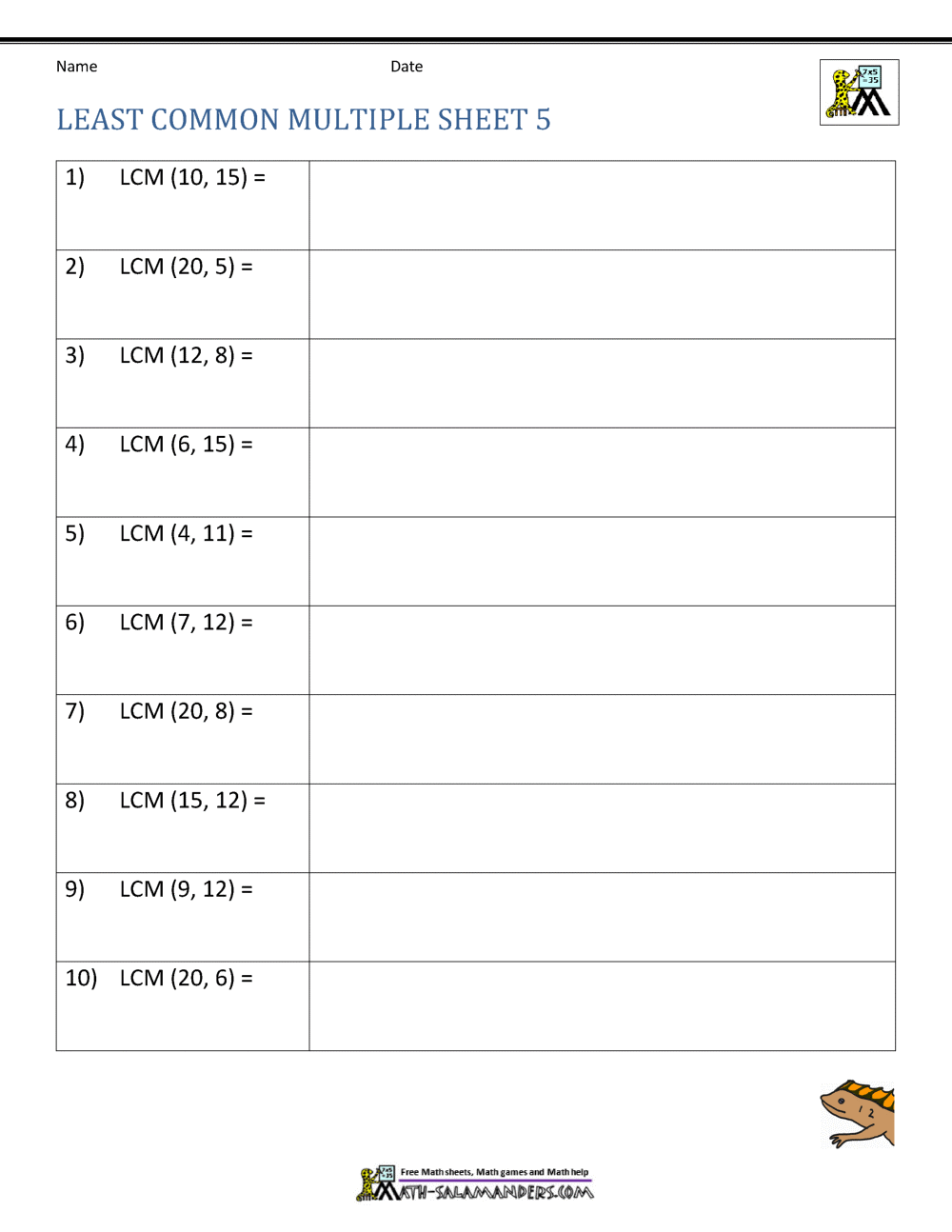 Least Common Multiple Worksheets Page Least Common Multiple Worksheets Page