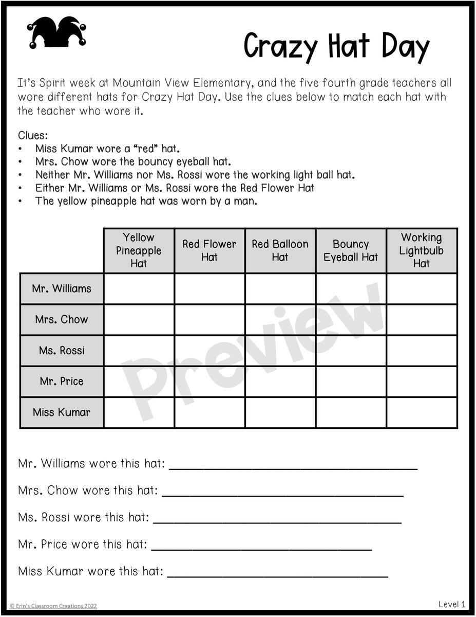 Level 1 Logic Puzzles Made By Teachers Level 1 Logic Puzzles Made By Teachers