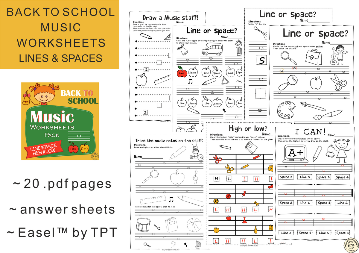 Lines And Spaces Music Worksheets For Back To School Teaching Resources