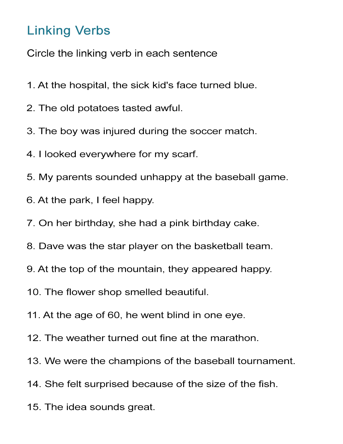 Linking Verbs Worksheet Find The Linking Verbs ALL ESL Worksheets Library Linking Verbs Worksheet Find The Linking Verbs ALL ESL Worksheets Library