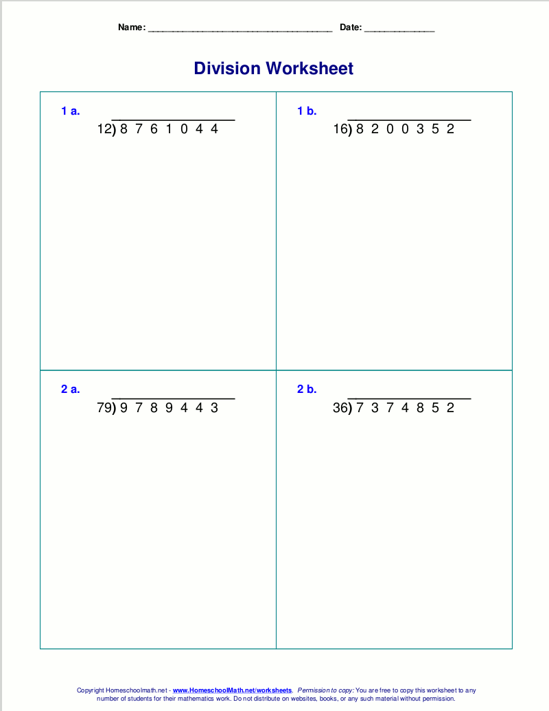 Long Division Worksheets For Grades 4 6 Division Worksheets For Division Facts 1 12 Paper Trail Design