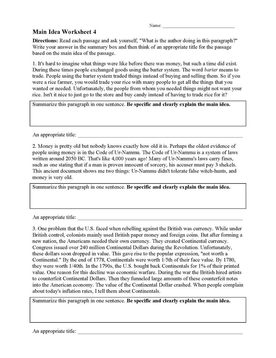 Main Idea Worksheets Ereading Worksheets