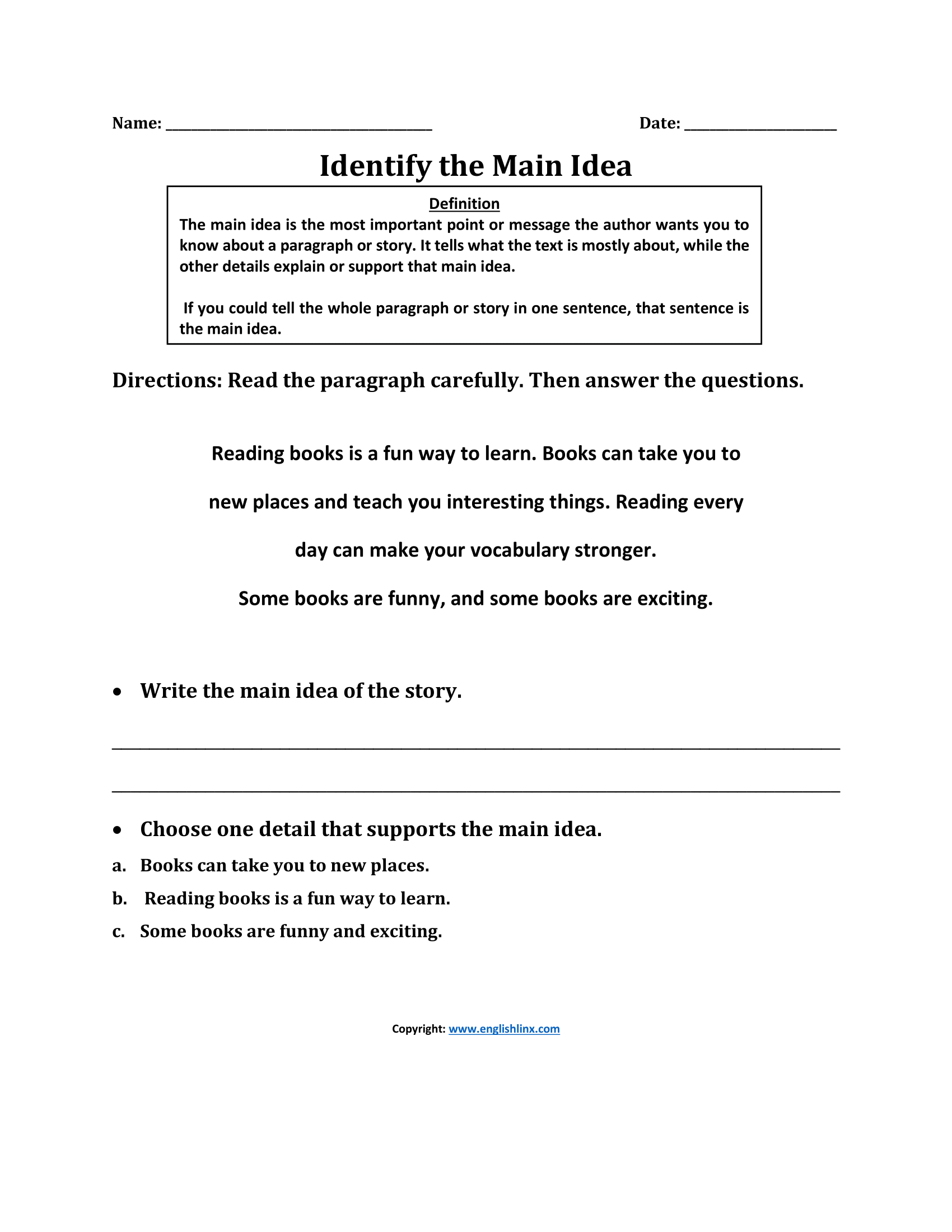 Main Idea Worksheets Printable Main Idea Practice Worksheets